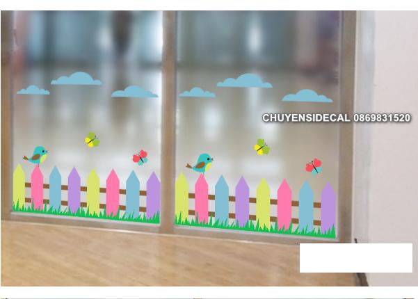 [HCM]Decal Dán Kính Cao Cấp - Hàng rào sắc màu ( 60x58cm )