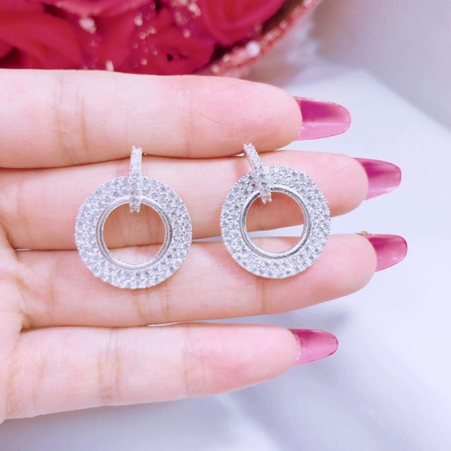 Bông tai tròn full đá chuẩn bạc ta sang chảnh - THJ Cam kết bạc chuẩn, giá tốt kèm bảo hành