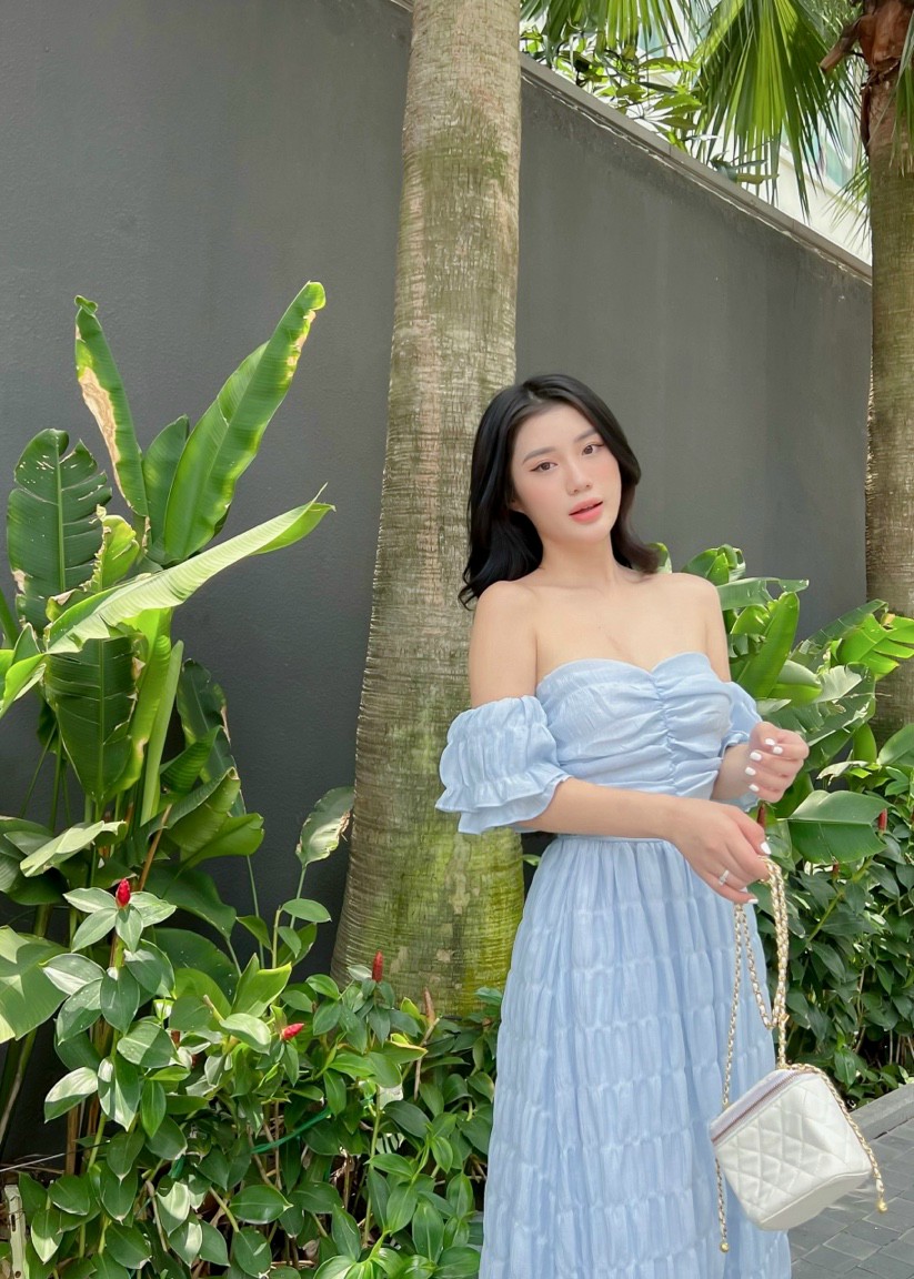 Đầm Váy Nữ Xốp Trễ Vai Nhún ngực (có mút & lót)