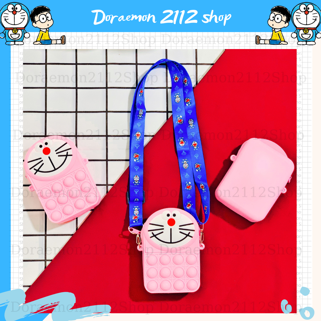Túi đeo chéo silicon pop it Doraemon Đô Rê Mon siêu dễ thương