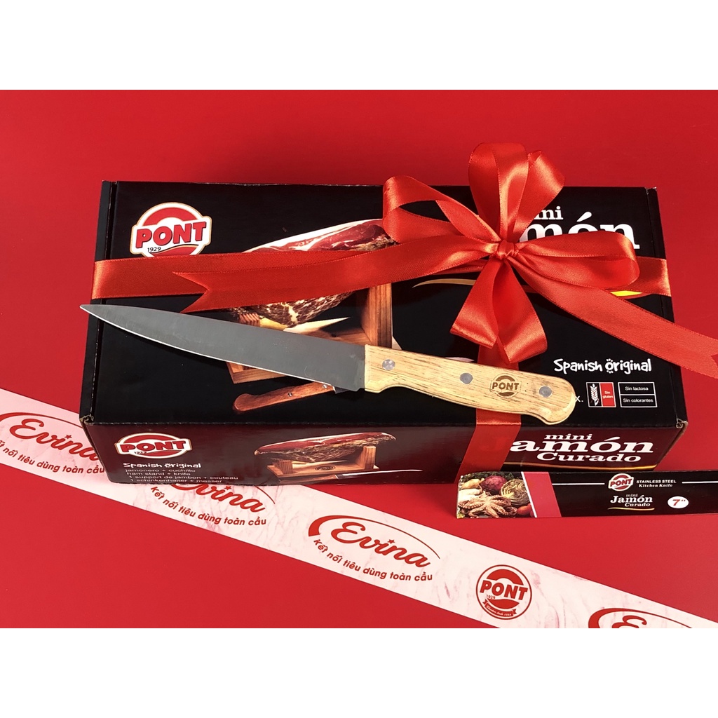 Đùi Heo Muối Mini Pont Jamon Curado 1.0Kg Túi lưới dao vàng khắc Pont