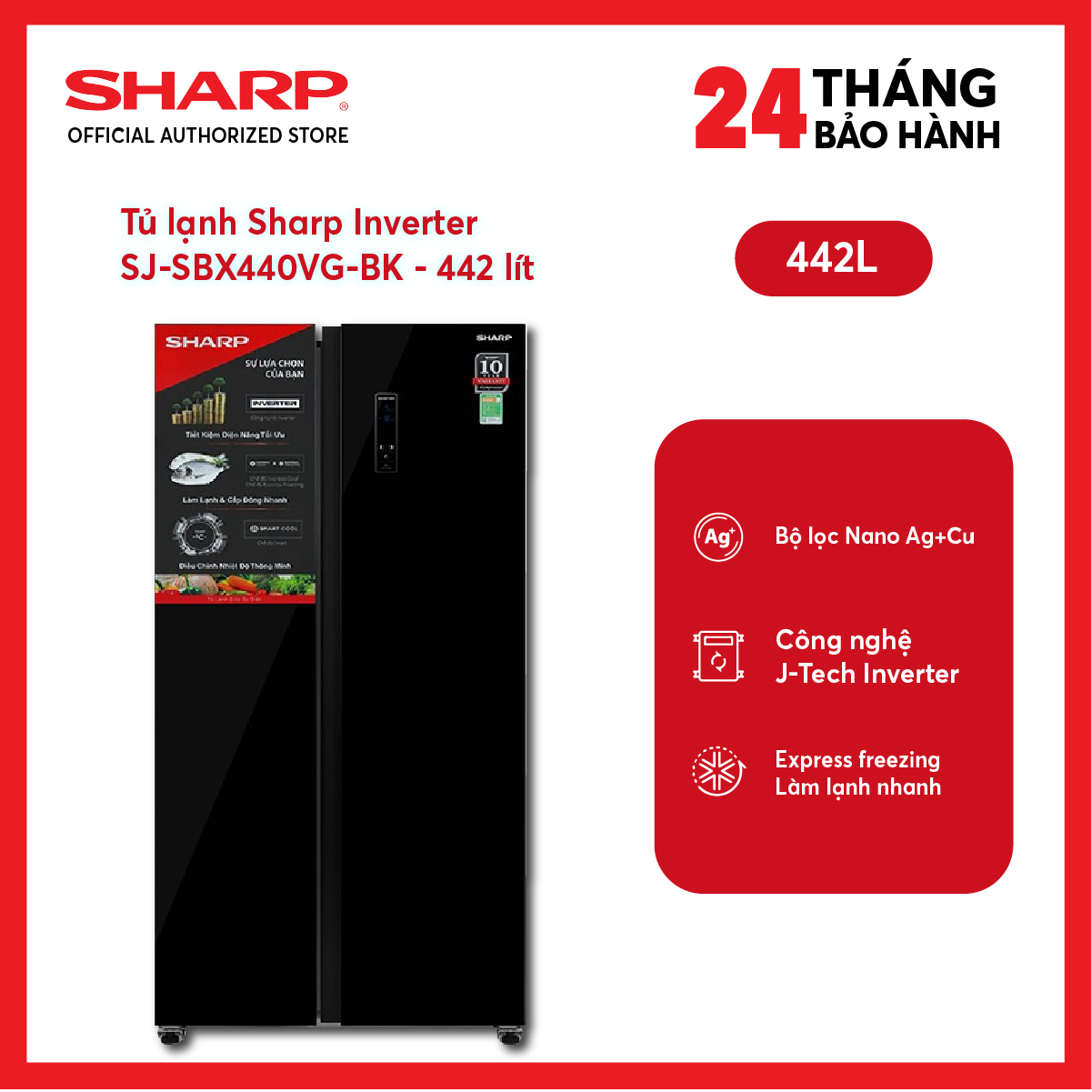 [MODEL 2026][FreeSHIP COD + Lắp Hà Nội] Tủ lạnh Sharp Inverter 466 lít SJ-FXP560VG-BK