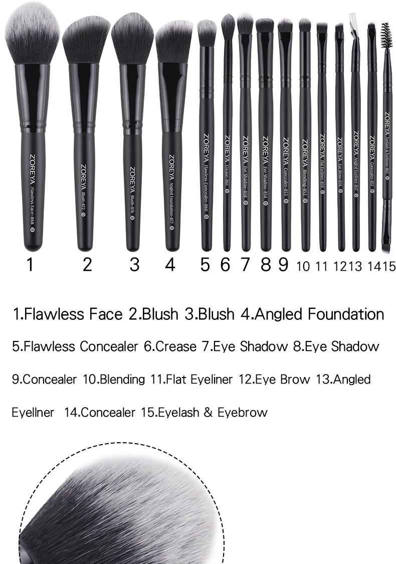 [HCM]Bộ cọ makeup cá nhân 15 cây Zoreya (Đen)