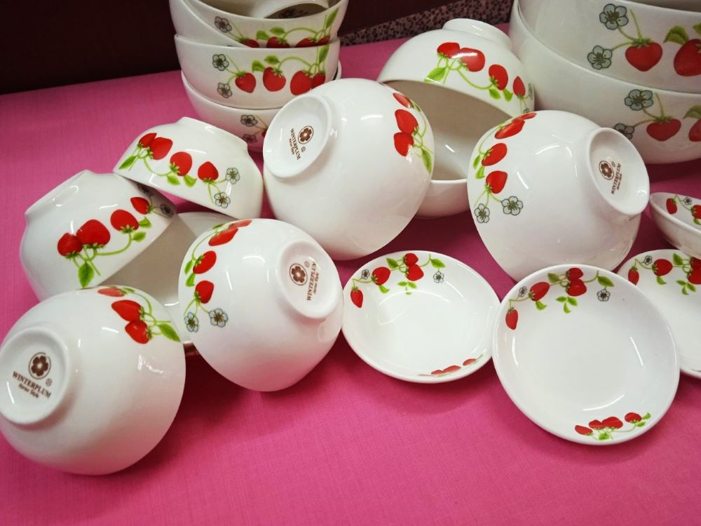 Tô, chén cơm, chén chấm, chén chè gốm sứ hoa văn Dâu tây 4D