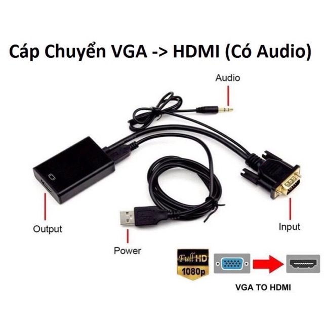 Cáp chuyển đổi tin hiệu VGA sang HDMI có âm thanh cam kết hàng đúng mô tả chất lượng đảm bảo an toàn đến sức khỏe người sử dụng đa dạng mẫu mã màu sắc kích thước
