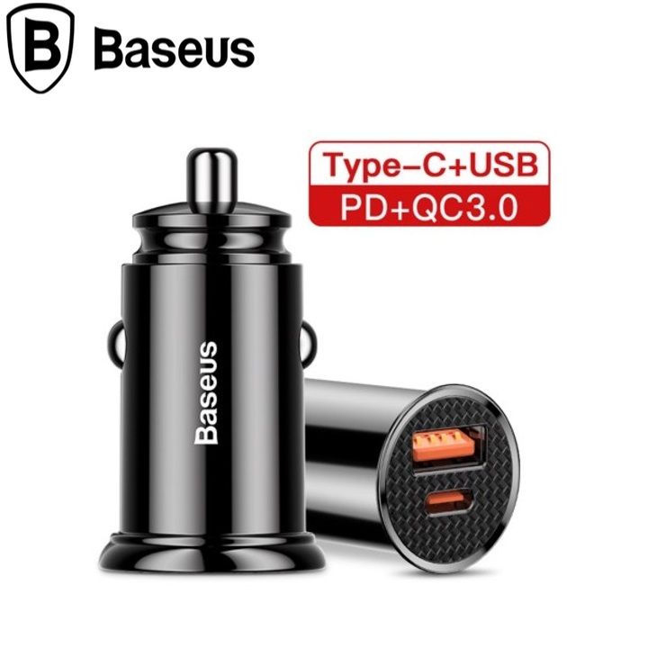 Tẩu sạc nhanh đa năng cho xe hơi, xe ô tô trang bị cổng Type-C và USB nhãn hiệu Baseus CCALL-AS01 Công suất 30W, Quick Charge 3.0 hỗ trợ PD