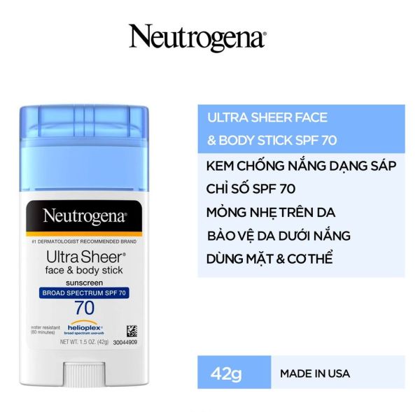 Sáp Lăn Chống Nắng Neutrogena Ultra Sheer Face & Body Stick Sunscreen Broad Spectrum SPF70 nhập khẩu