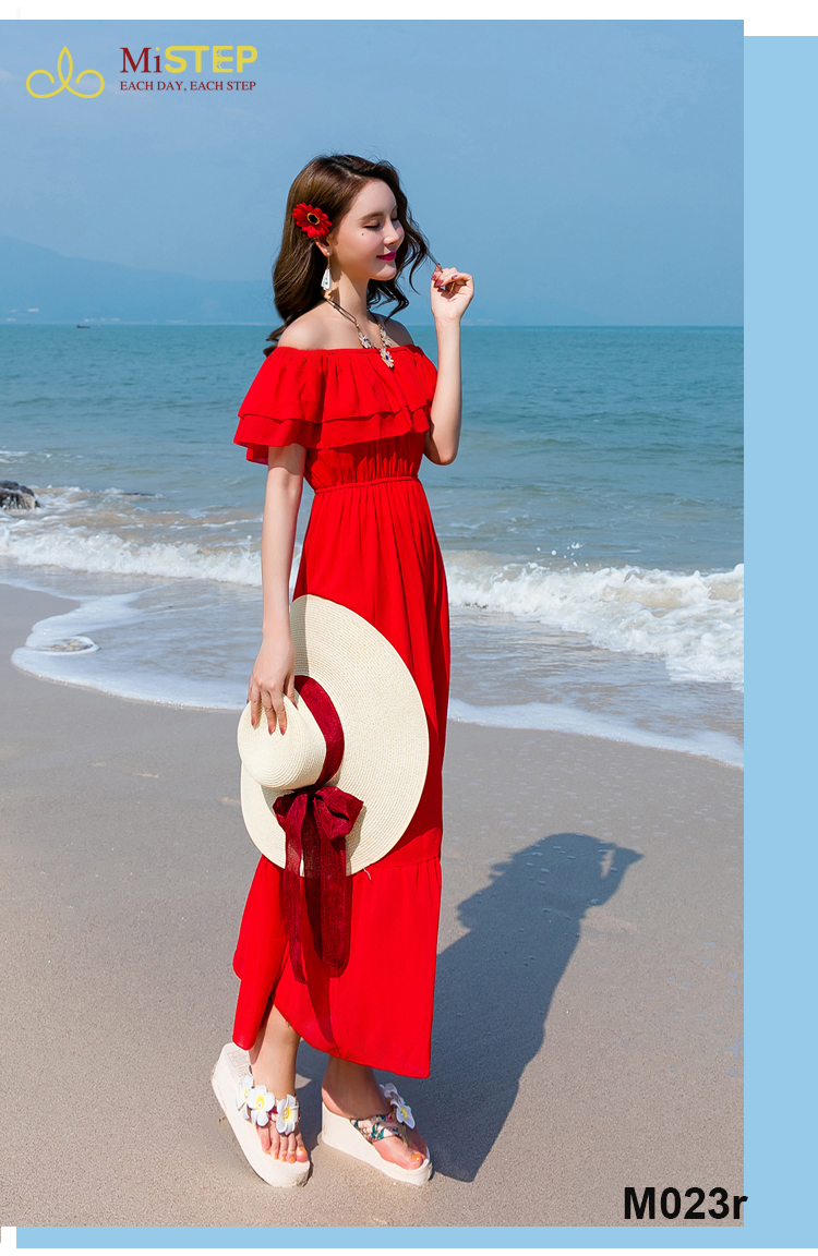 Đầm Maxi Lệch Vai Đi Biển Cho Người Béo