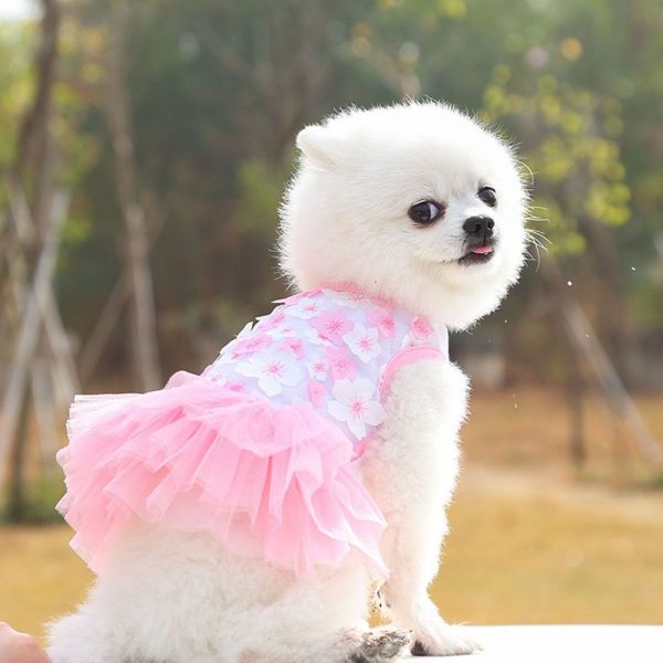 YINLMALL Xuân Hè Ren Teddy Bichon Hoa đào Đồ dự tiệc Quà sinh nhật Hoa Quần áo cho chó con Váy cho chó Trang phục cho thú cưng Váy cho chó