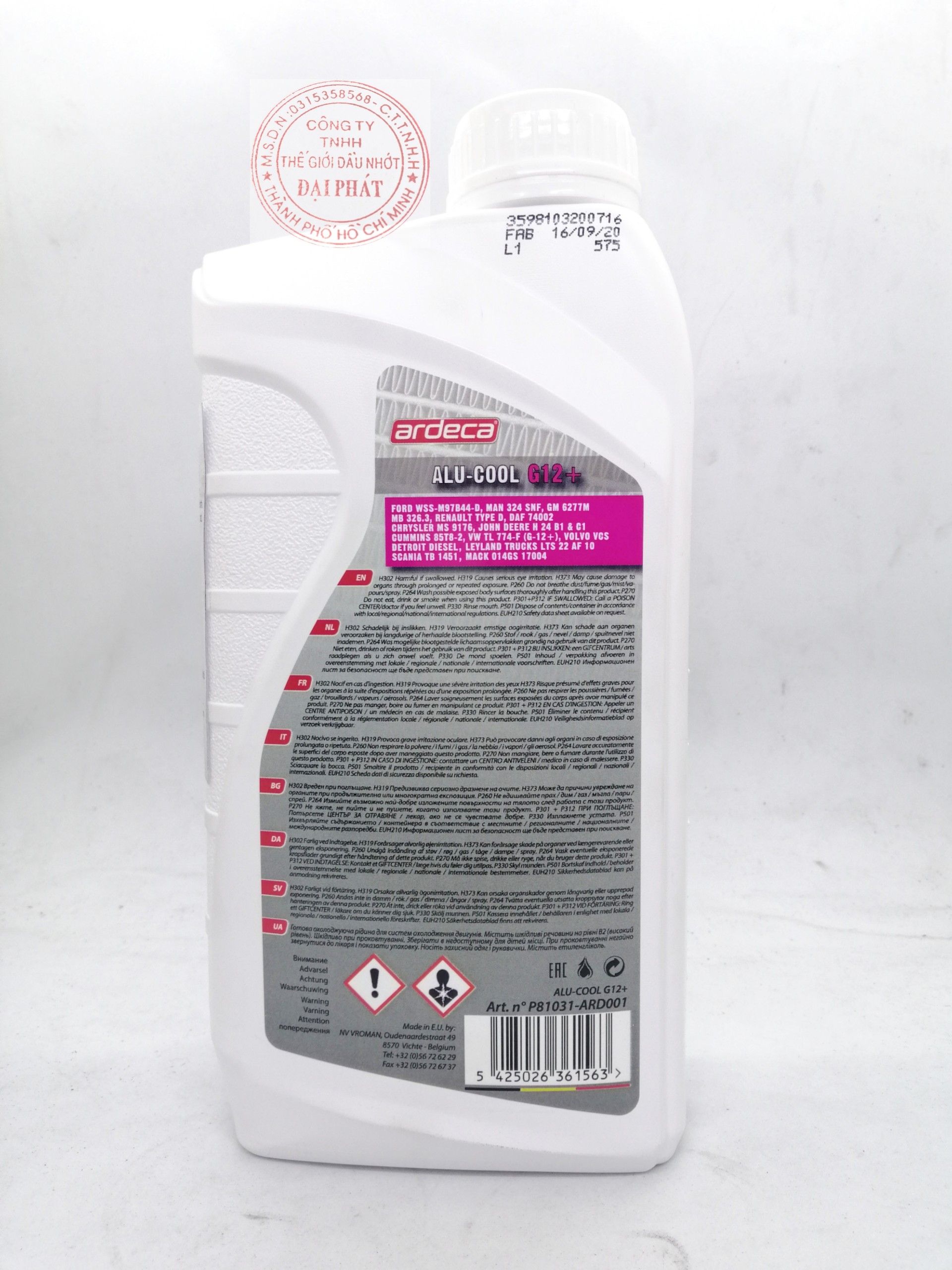 [HCM]Nước làm mát Ardeca nhập khẩu 100% Bỉ chai 1L