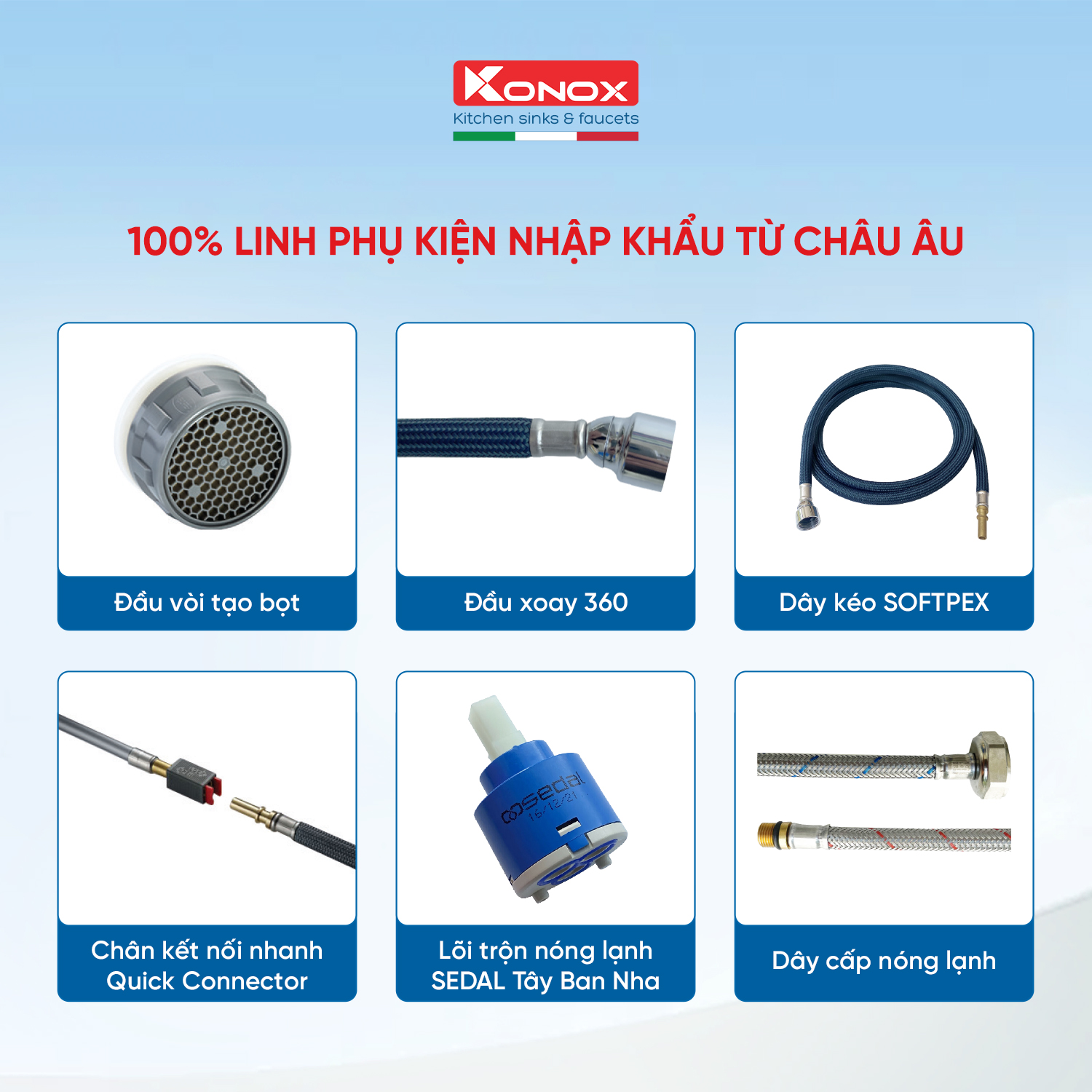 Vòi rửa bát dây rút Konox Ponte Chrome