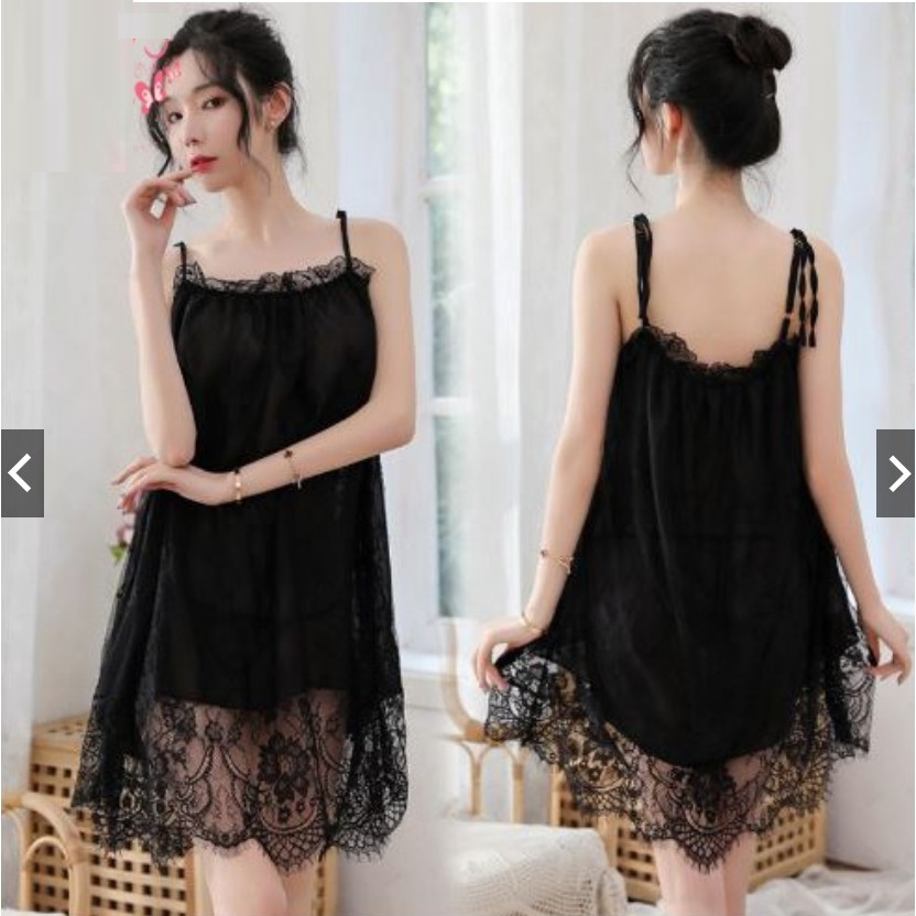Đầm ngủ váy ngủ hai dây phối ren sexy girl MS5174