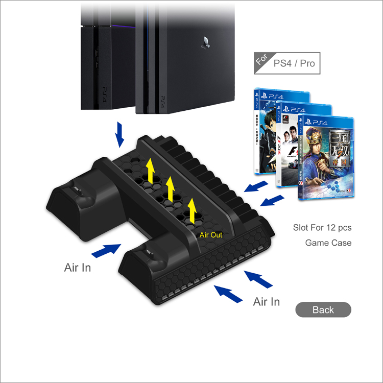 Đế Đứng Tản Nhiệt Kèm Khe Đựng Đĩa PS4 Fat/ Slim/ Pro - Dobe