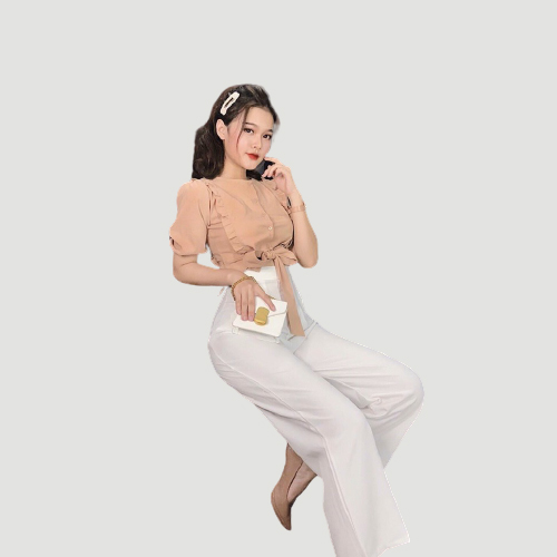 [HCM]Jumpsuit  Nữ Ống Rộng Áo Thắt Nơ  Bo  Thời Trang Xuân Hè Phong Cách Hiện Đại Kiểu Dáng Mới J066