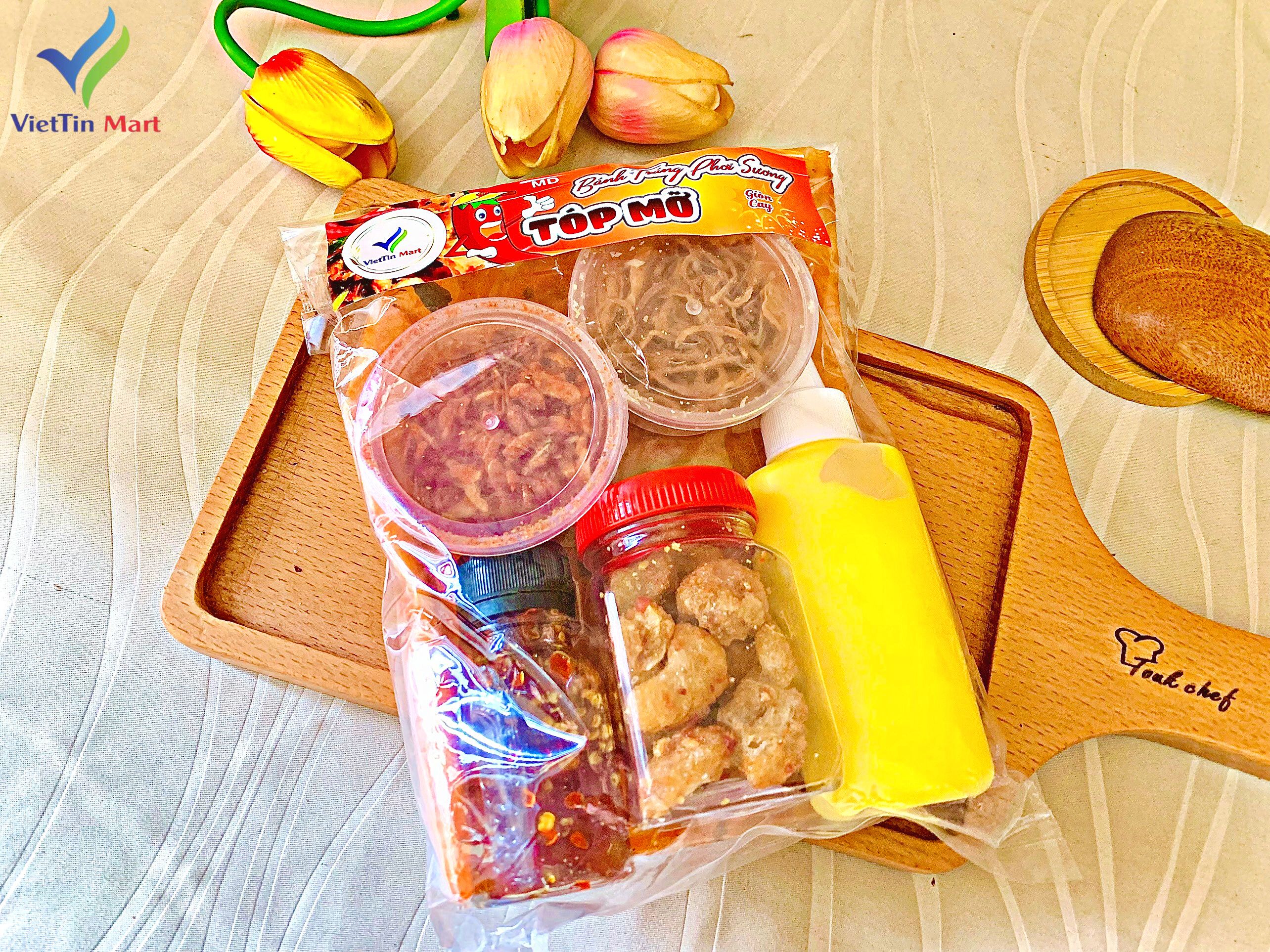Combo bánh tráng phơi sương tóp mỡ hành phi 350g viettin mart