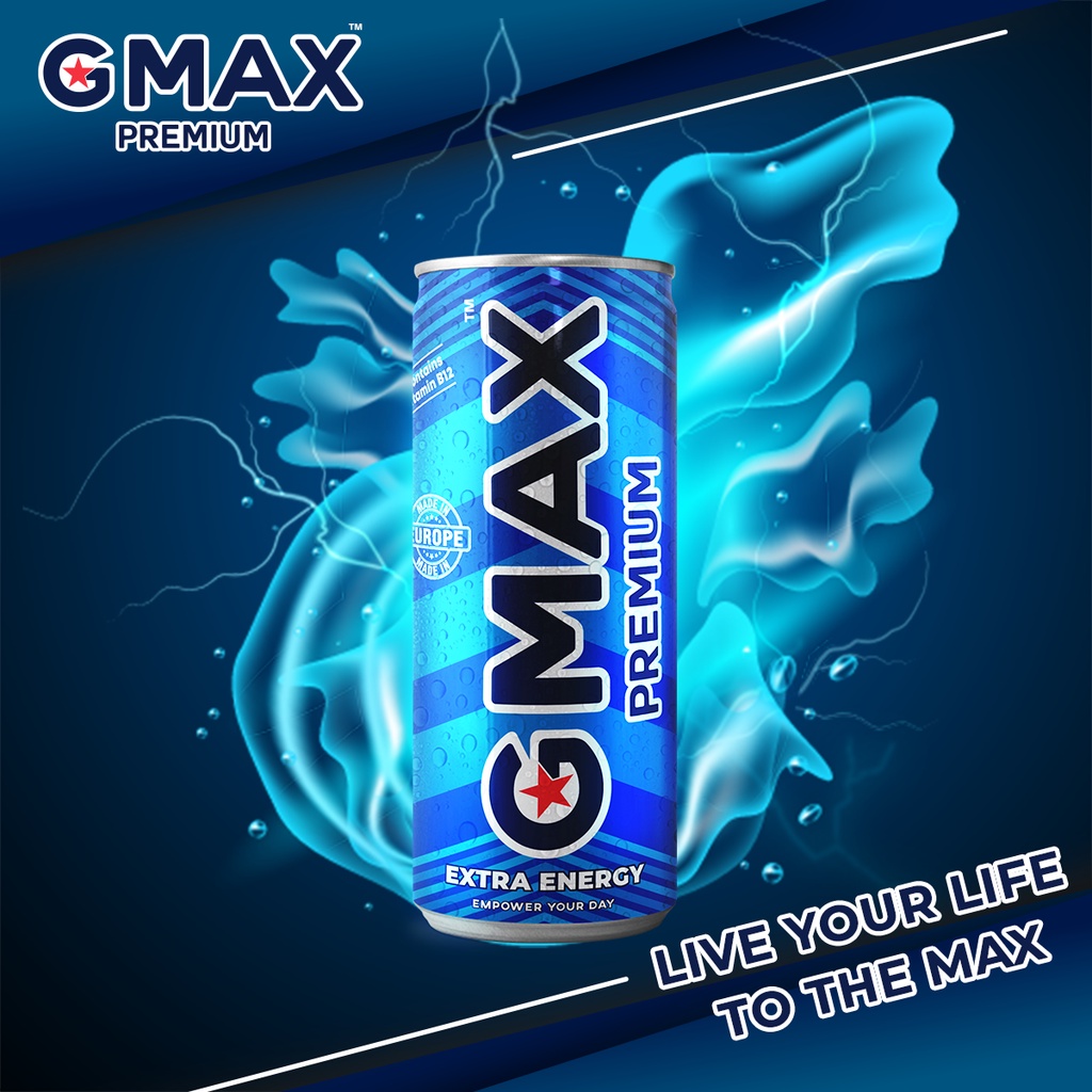Lốc 6 lon nước tăng lực Gmax Premium energy drink nhập khẩu từ Châu Âu