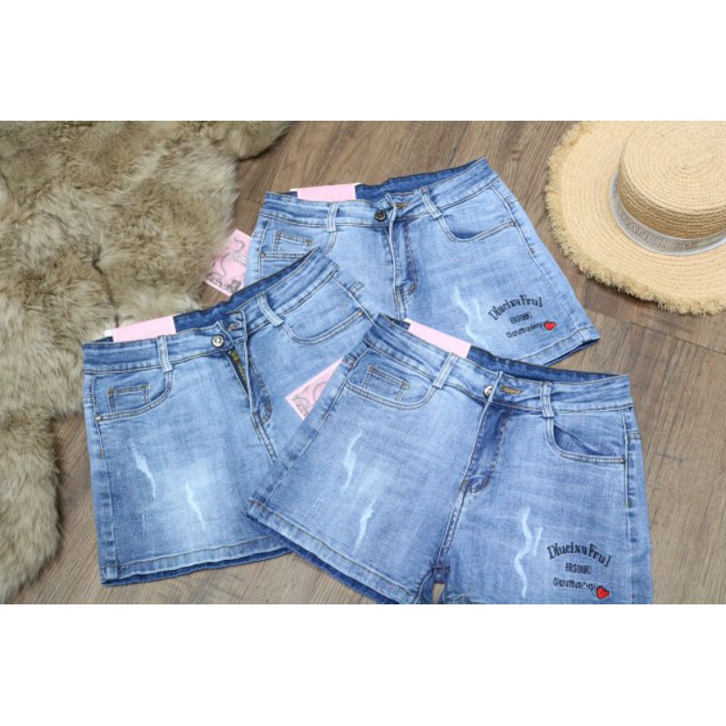 Quần Jeans Nữ Sooc Xanh Thêu Lưng Cao [ Ảnh Thật ]