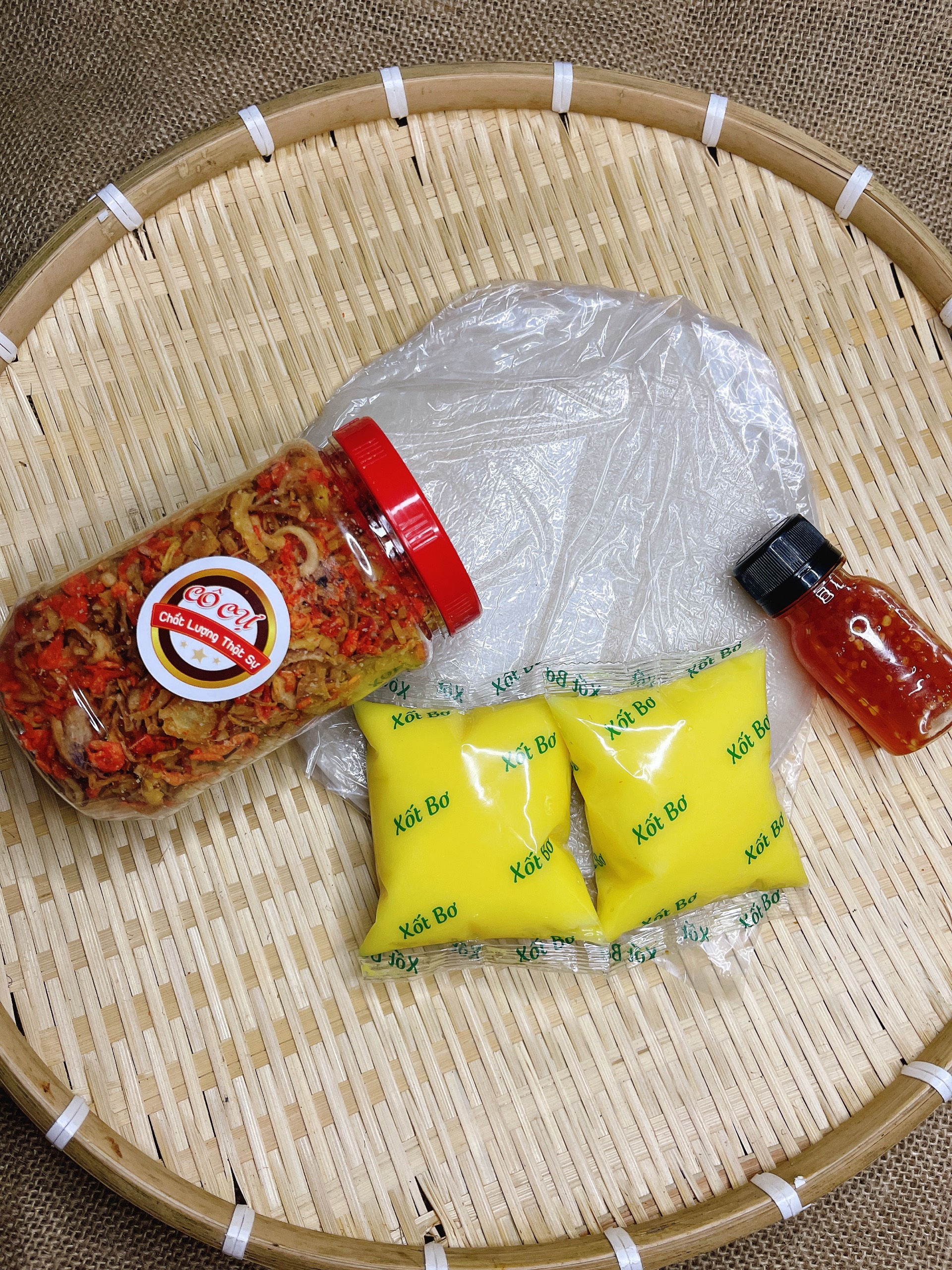 COMBO Bánh tráng phơi sương 250gr, muối ruốc hành phi 200gr+50ml sốt tắc+ bơ béo thơm ngon