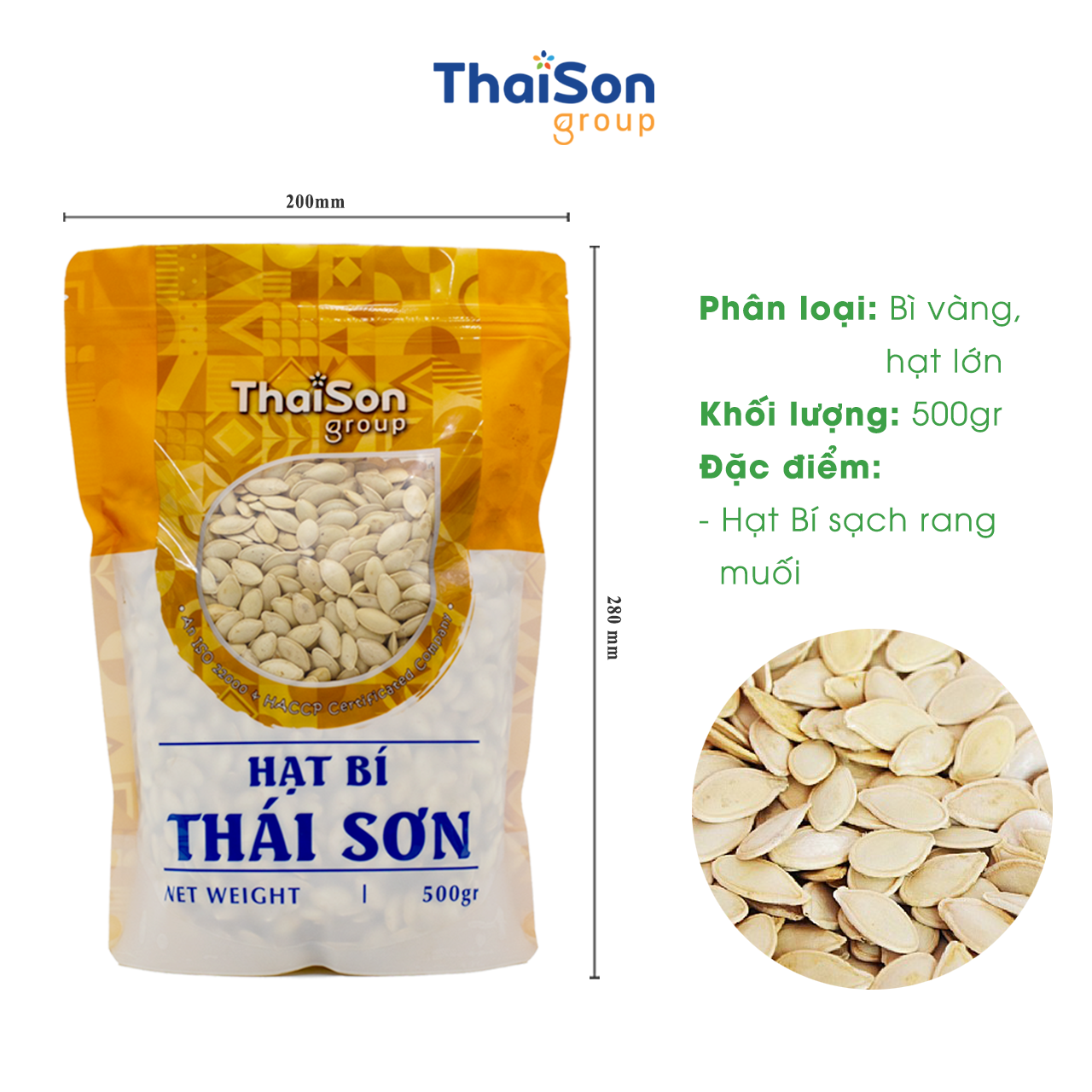 HẠT BÍ SẠCH THÁI SƠN RANG MUỐI HẠT LỚN TÚI ZIP 500G HB