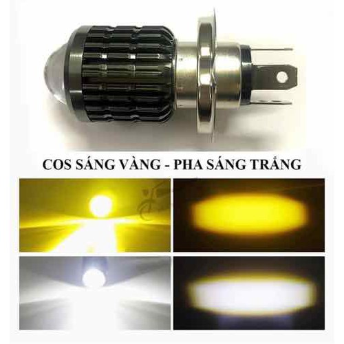 Đèn pha H4 siêu sáng - 2 chế độ sáng vàng và trắng