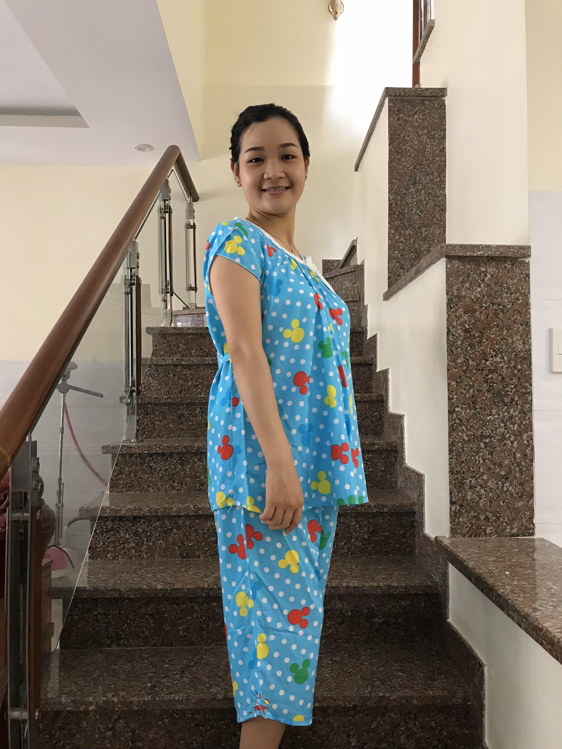Đồ bộ bầu lanh lửng phối ren (hoa nhí)
