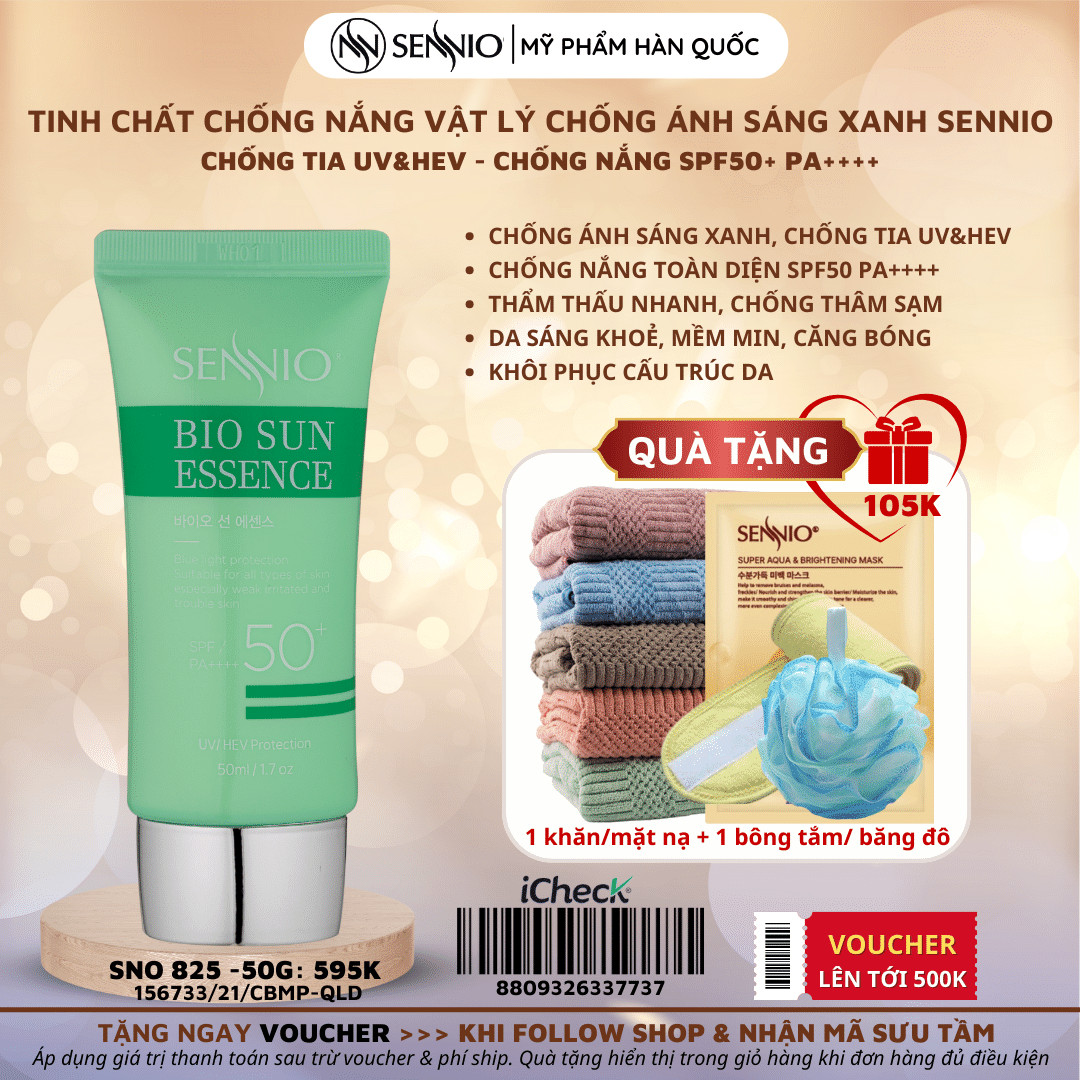 Kem Chống Nắng Kiềm Dầu Tinh Chất Chống Ánh Sáng Xanh Sennio Bio Sun Essence 50 ml