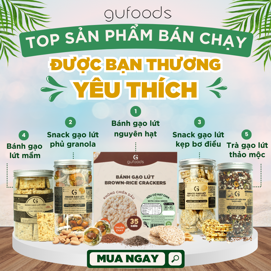 Bánh ăn kiêng, tập GYM gạo lứt vị Nguyên bản GUfoods - Không đường, Phù hợp Eat clean, Thực dưỡng