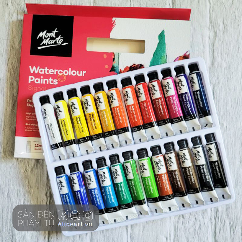 Màu nước mont marte watercolour paints bộ 12 / 18 / 24 tuýp 12ml color sets - chính hãng