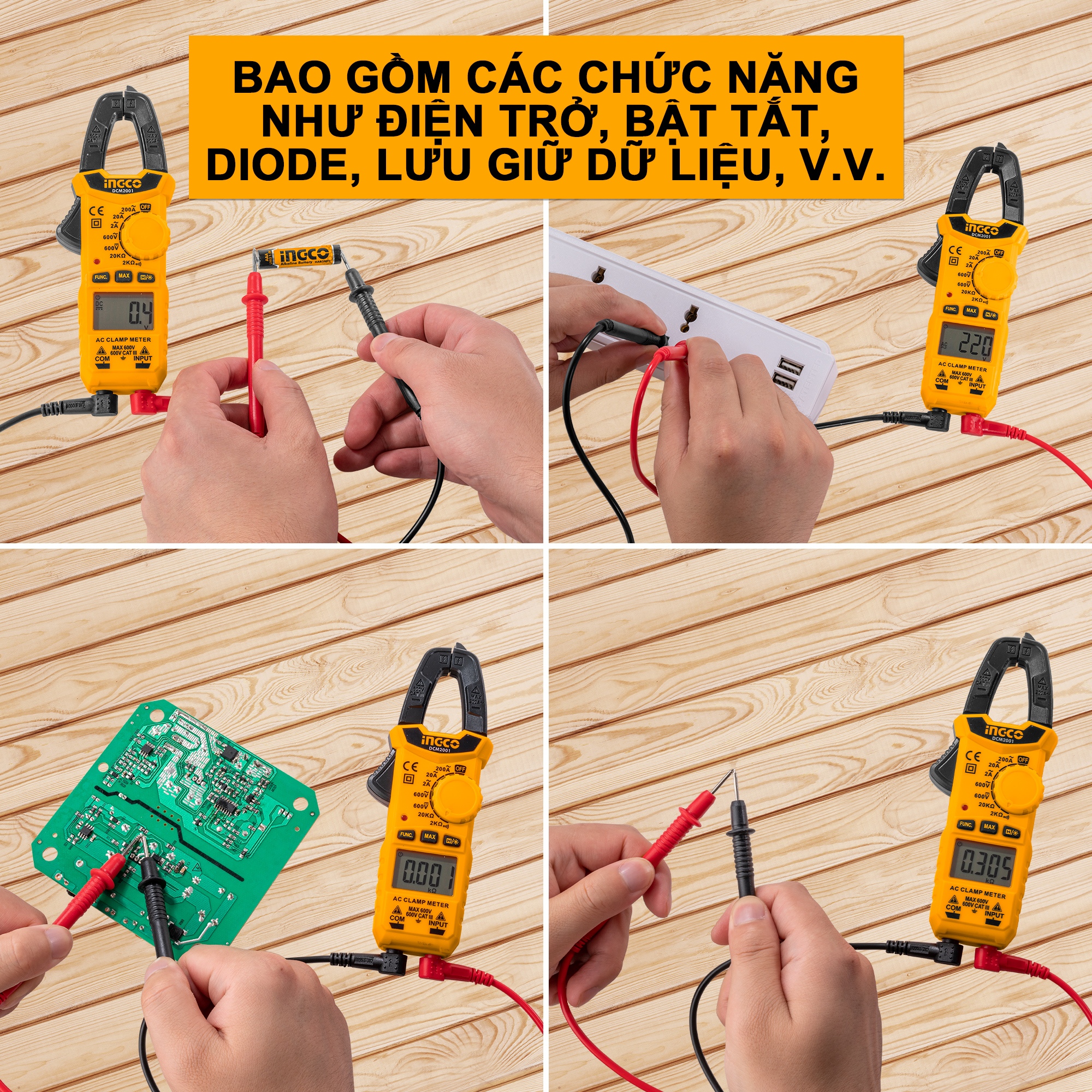 Ampe kìm đo AC kỹ thuật số INGCO DCM2001