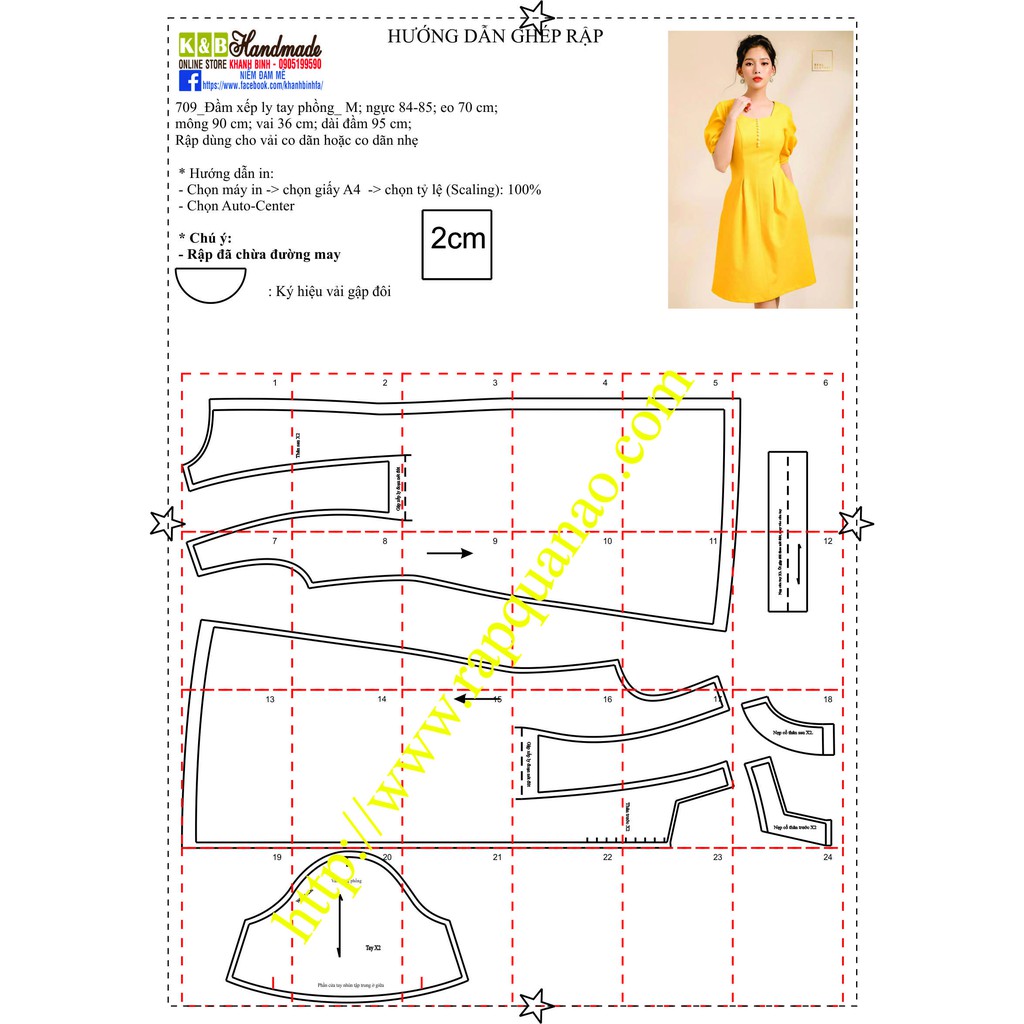 Rập giấy may đầm kiểu mã 709 (BẢN VẼ)