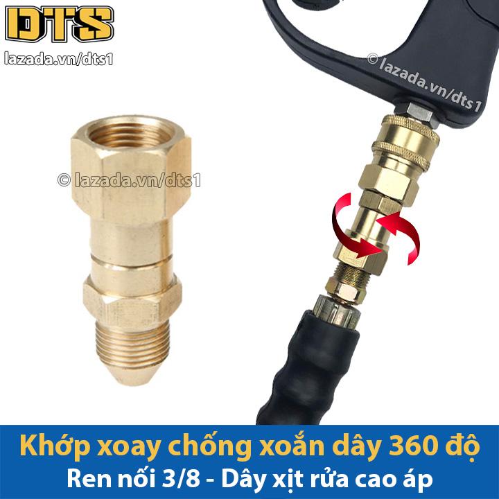 Khớp xoay chống xoắn dây phun xịt của máy rửa xe cao áp - Ren nối 3/8