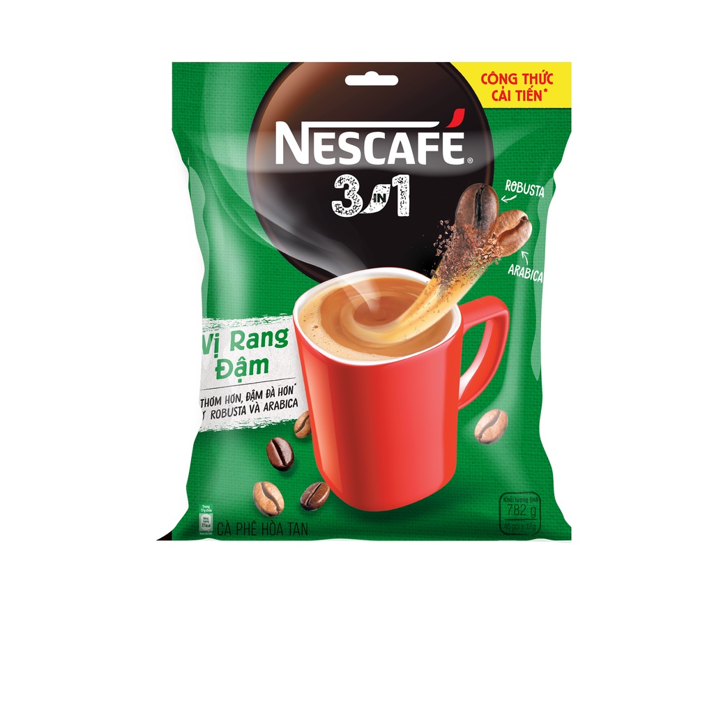 [BỊT XANH LÁ] Nescafé 3in1 đậm vị cà phê (Bịch 46 gói x 17g) - VỊ RANG ĐẬM