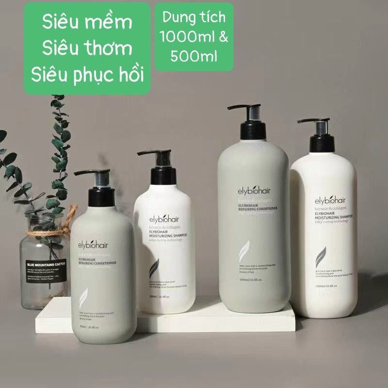 Cặp dầu gội xả elybiohair collagen | giảm rụng tóc, nhanh mọc tóc. phục hồi tóc khô xơ, hư tổn. hàng chính hãng sury store