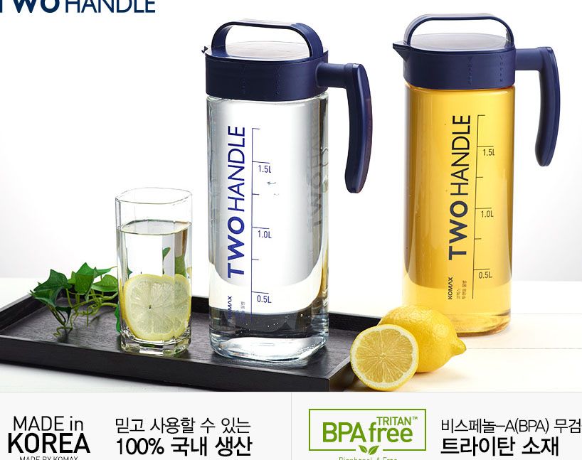 Bình nước chịu nhiệt Comex Komax Hàn Quốc 2L có 2 tay cầm, nhựa Tritan an toàn sức khỏe