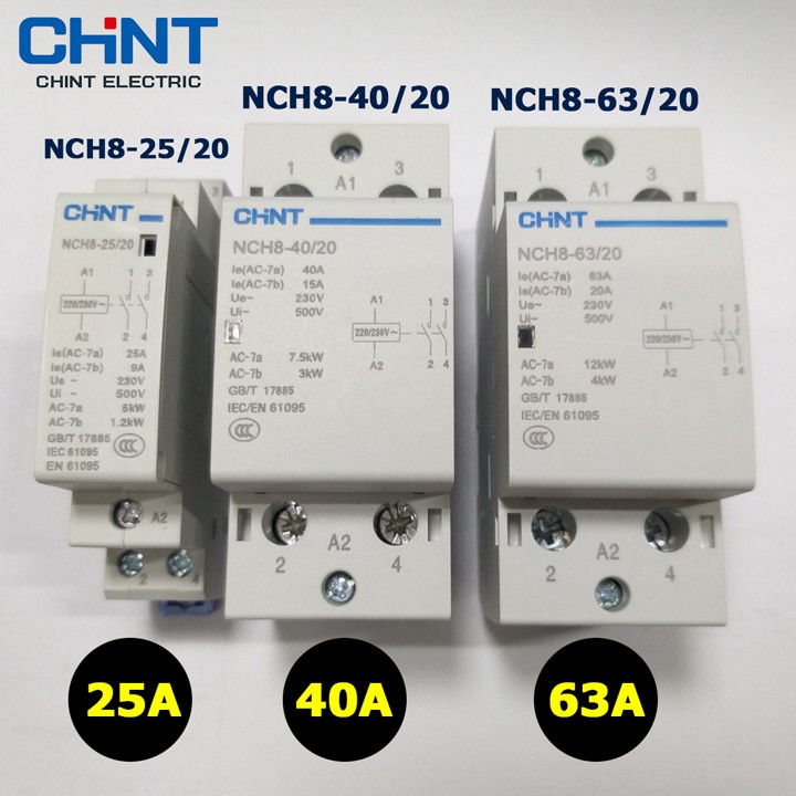 Khởi động từ, contactor 1 pha CHINT NCH8 40A/220V (Xám)