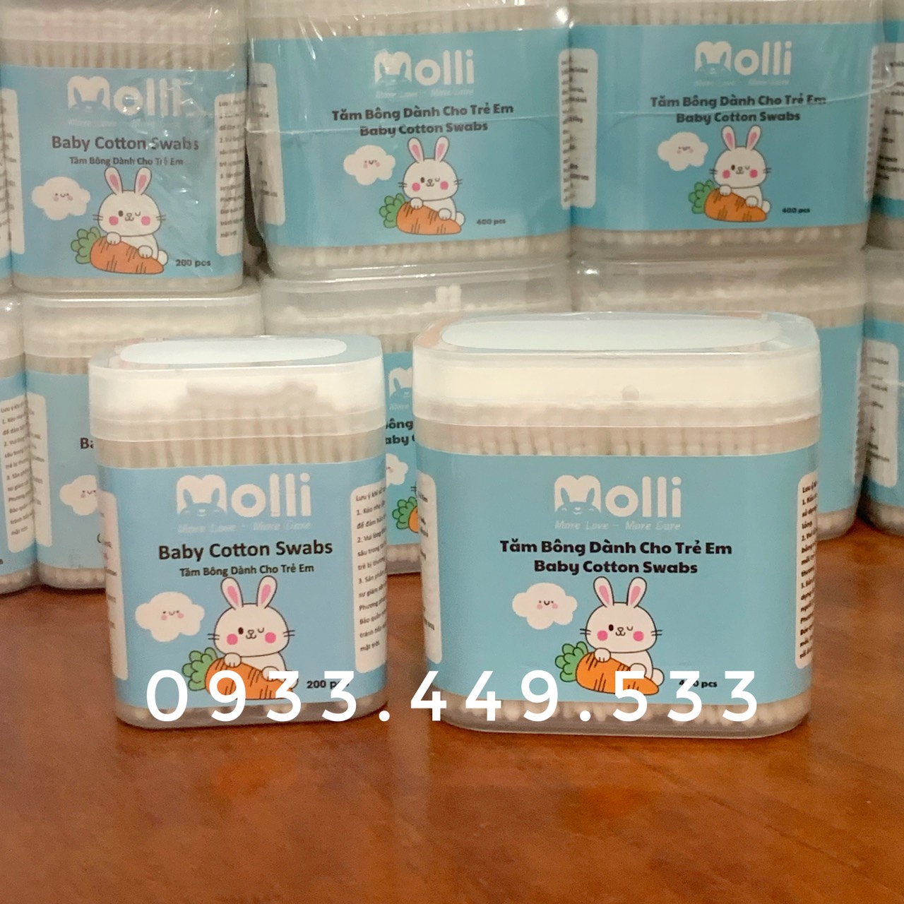 Tăm bông đa năng thân giấy Molli cho bé (Hộp 200/ 400 que)