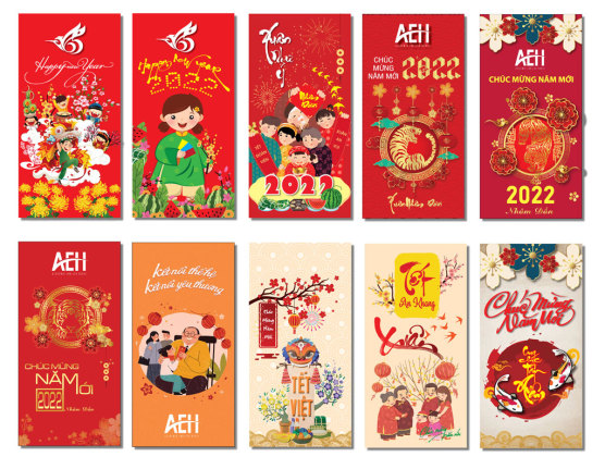 Combo 10 Bai packets C4 random delivery-red packets premium many beautiful patterns-covered li Xi-happy new year
