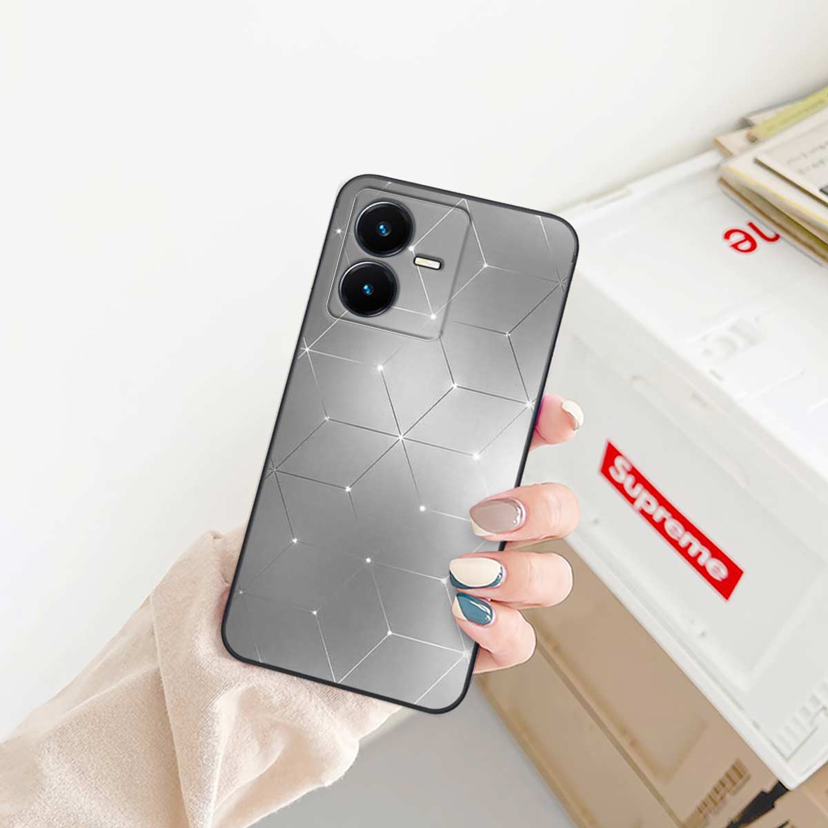 Ốp lưng điện thoại Vivo Y22s hình họa tiết thương hiệu thời trang caro LV cực đẹp, ốp cho nam, vỏ ốp lưng silicon rẻ bền đẹp