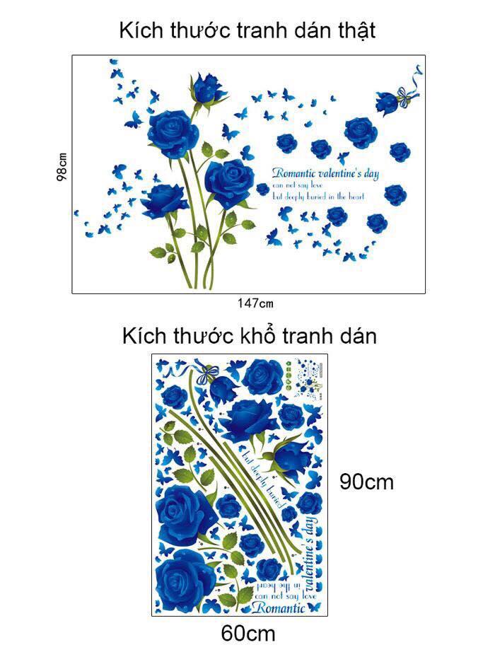 Decal dán tường mẫu hoa hồng xanh