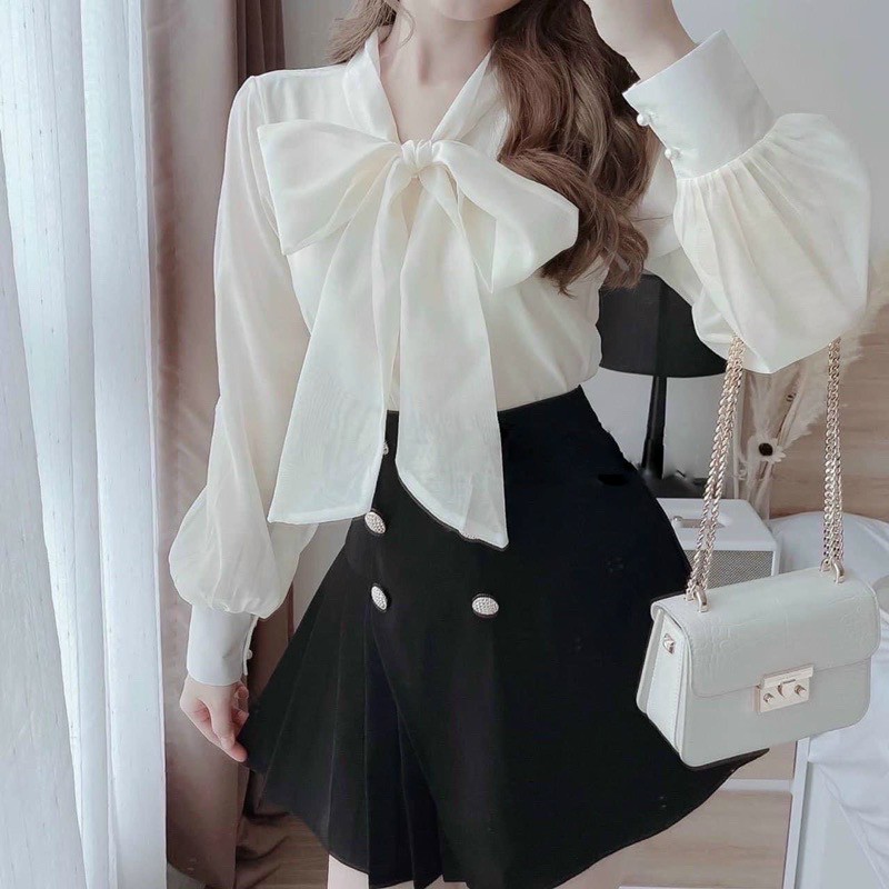 ÁO SƠ MI THẮT NƠ ĐIỆU ĐÀ, ÁO SƠ MI NỮ.