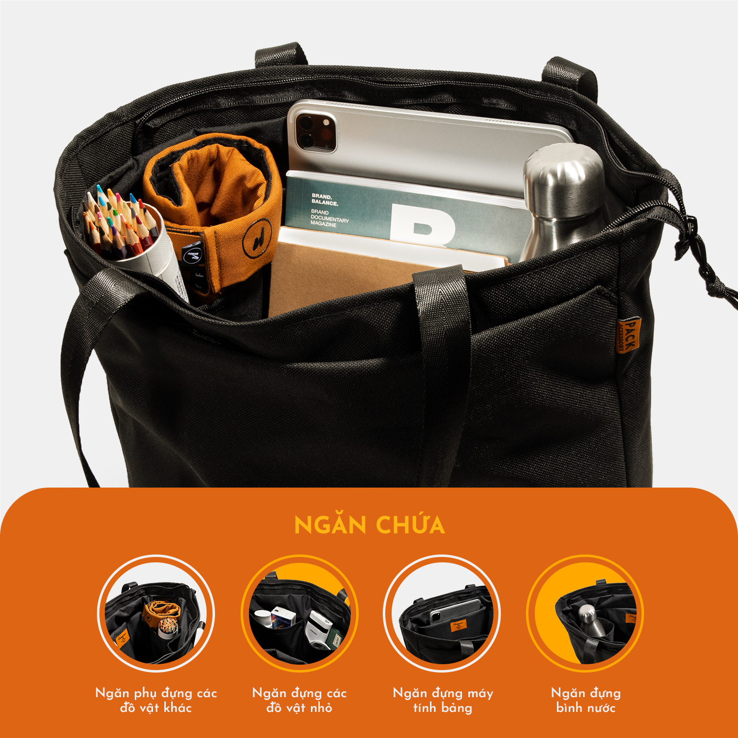 Túi Tote Reckless May Tote (Vải Polyester, Nhiều Ngăn Tiện Ích, Laptop 14 Inch)