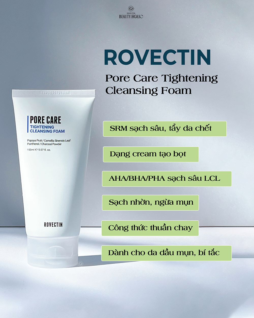 [Nhacuabeautyholic] [MẪU MỚI 2023] Sữa rửa mặt thuần chay ROVECTIN