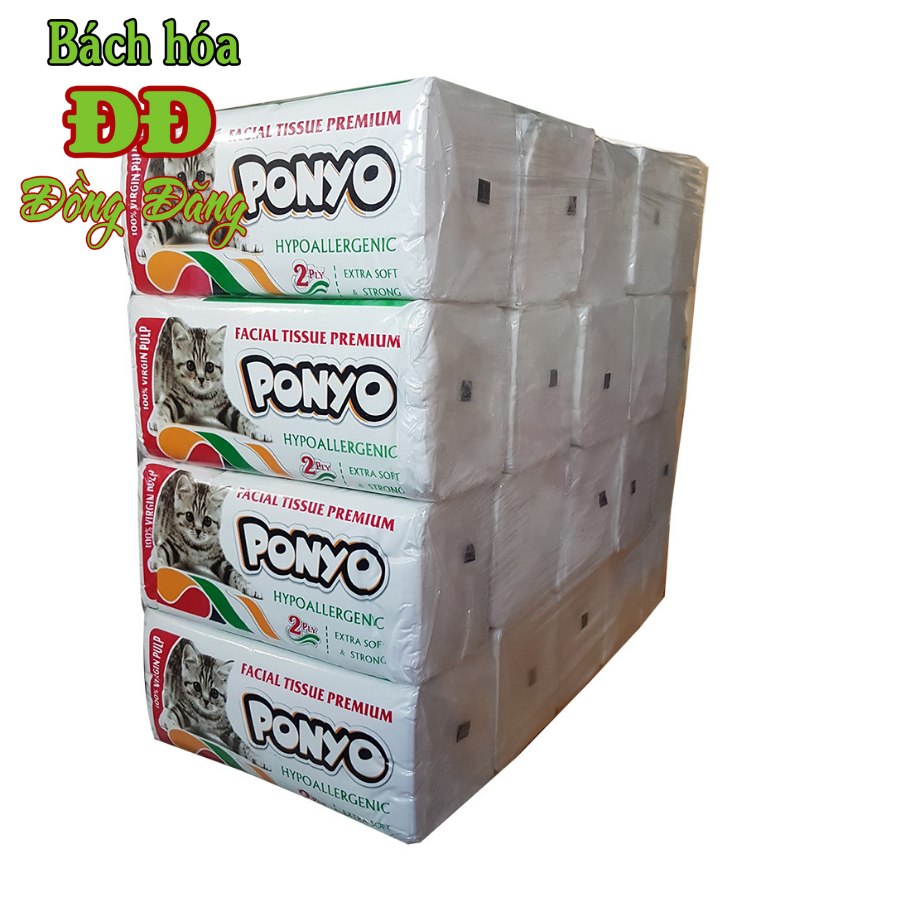 Cây (20 bịch) khăn giấy rút lụa lau mặt PONYO cao cấp (250 tờ/gói) - 2 lớp