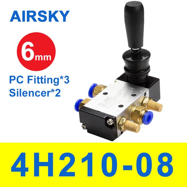 Hand lever valve 4h210 08 pneumatic operated control valve 1/4 quot; 5 port 2 position 5/2 way manual acting air valve with fittings