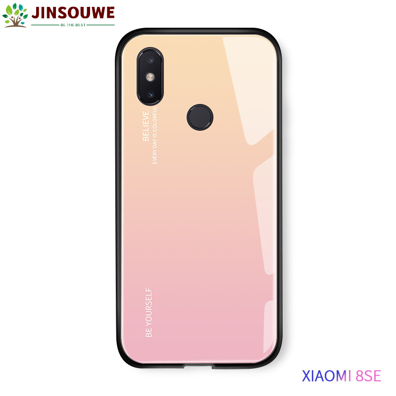 Luxury Aurora Rainbow Casing Gradient Series Case Shockproof Tempered Glass Back Cover Silicone Soft Edge Casing For Xiaomi Mi 8SE 8 SE