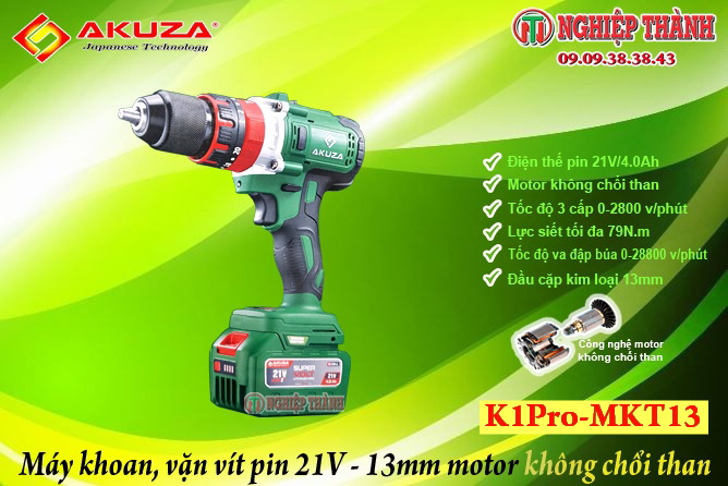 Máy khoan pin 21v - 3 chức năng k1pro-mkt13