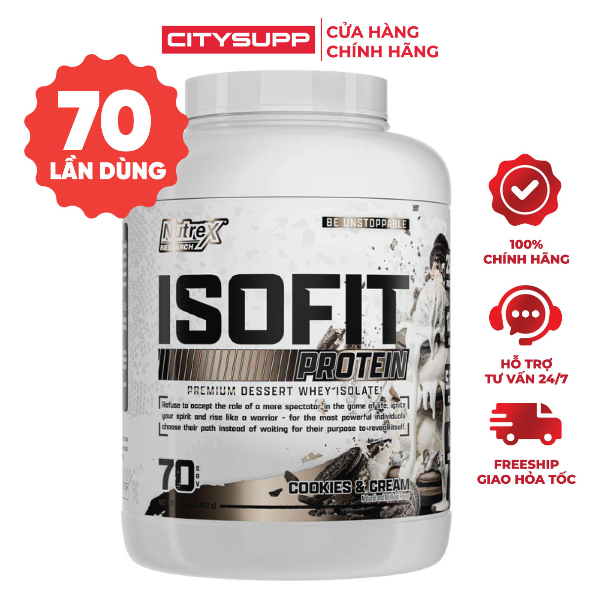 Nutrex Research IsoFit (70 Servings)  Whey Protein Powder Instantized 100% Whey Protein Isolate  Muscle Recovery, Lactose-Free, Gluten-Free  5lbs