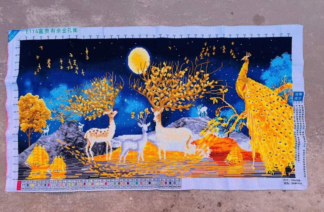 Tranh thêu chữ thập cao cấp đôi công A448 kích thước 100x50cm