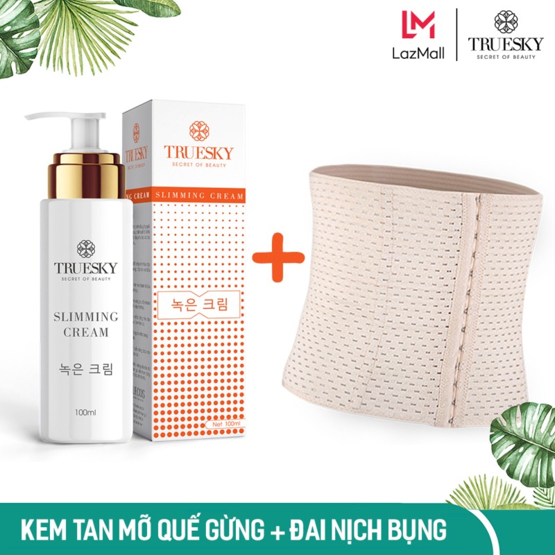 Bộ sản phẩm tan mỡ bụng Truesky gồm 1 kem tan mỡ bụng quế gừng 100ml & 1 đai nịch bụng quấn nóng cao cấp giá rẻ
