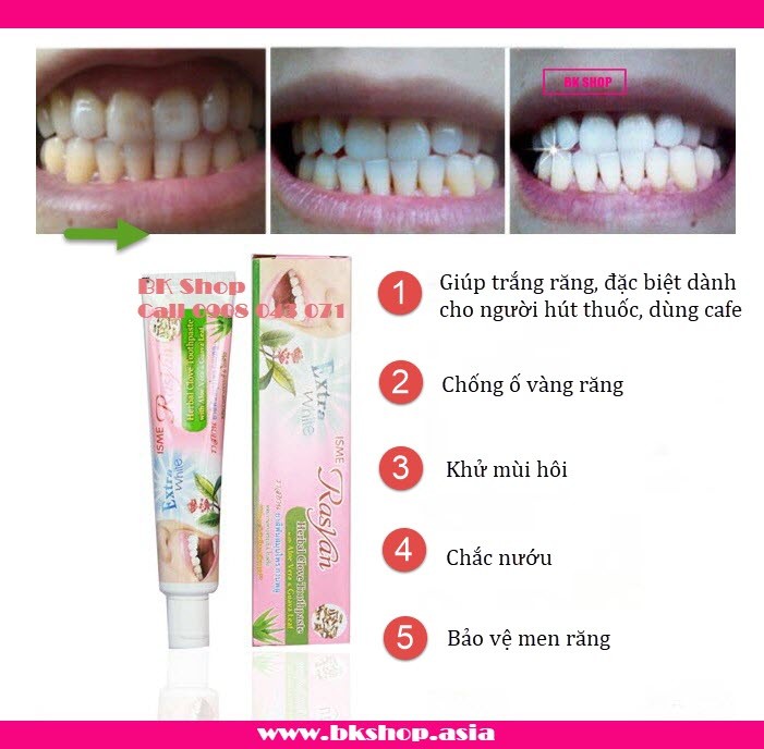 Kem đánh răng hiệu quả làm trắng răng vượt trội rasyan thái lan 100g - 3413